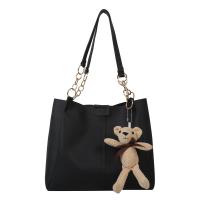 PU Leather Tote Bag Shoulder Bag large capacity & with little bear doll Solid PC