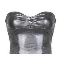 Polyester Slim Tube Top midriff-baring & backless & off shoulder patchwork Solid silver PC