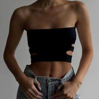Polyester Slim Tube Top midriff-baring & backless & off shoulder & hollow patchwork Solid PC