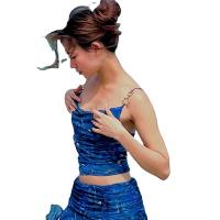Polyester Slim Camisole midriff-baring & backless printed blue PC