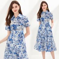 Chiffon Waist-controlled One-piece Dress Ultra-Thin & breathable printed shivering PC