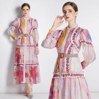 Cashmere Waist-controlled & long style One-piece Dress double layer & breathable printed shivering fuchsia PC