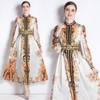 Chiffon Waist-controlled & Slim One-piece Dress slimming & breathable printed leaf pattern gold PC