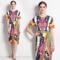 Chiffon Waist-controlled & Slim One-piece Dress double layer printed fuchsia PC