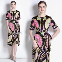 Cashmere Waist-controlled & Slim One-piece Dress double layer & breathable printed black PC