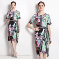 Cashmere Waist-controlled & Slim One-piece Dress double layer & breathable printed floral black PC