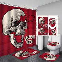 Polyester Shower Curtain durable & four piece printed skull pattern Set