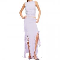 Spandex & Polyester long style Two-Piece Dress Set side slit plain dyed Solid Set