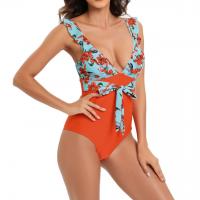 Polyester scallop One-piece Swimsuit printed floral PC