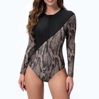 Polyamide & Spandex One-piece Swimsuit & sun protection printed snakeskin pattern coffee PC