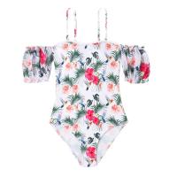 Polyamide & Spandex & Polyester One-piece Swimsuit & off shoulder & padded printed floral white PC