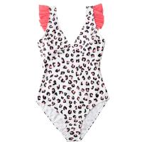 Polyester One-piece Swimsuit backless printed leopard white PC