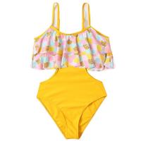 Polyamide scallop One-piece Swimsuit & padded printed yellow PC