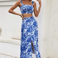 Polyester Two-Piece Dress Set slimming printed blue Set