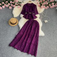Lace & Polyester High Waist Two-Piece Dress Set slimming & two piece Solid : Set