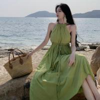 Polyester Waist-controlled Slip Dress slimming Solid green PC