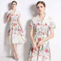 Polyester Waist-controlled & Soft & long style One-piece Dress slimming & breathable printed Plant white PC