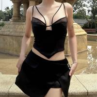 Polyester Camisole & skinny & hollow Solid black PC