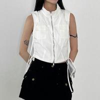 Polyester Women Sleeveless Blouses & loose Solid white PC