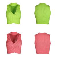 Polyester Tank Top midriff-baring & slimming & deep V & backless patchwork Solid PC