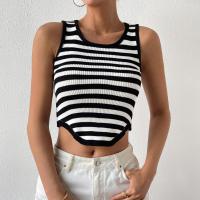 Polyester Tank Top midriff-baring & slimming patchwork striped PC