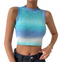 Viscose Tank Top midriff-baring & slimming knitted blue PC