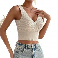 Viscose Tank Top midriff-baring & slimming & deep V & backless knitted Solid PC