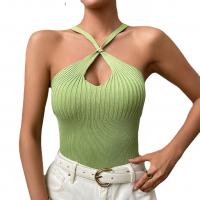 Viscose Tank Top slimming & off shoulder & hollow knitted Solid PC