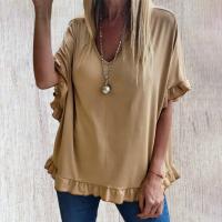 Polyester Women Five Point Sleeve Blouses & loose patchwork Solid khaki PC