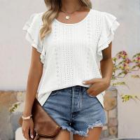 Polyester Women Short Sleeve Blouses slimming embroidered Solid PC
