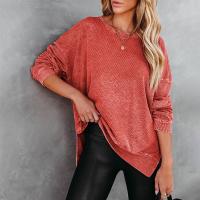 Polyester Women Long Sleeve T-shirt & loose knitted Solid PC