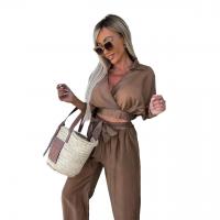 Polyester Waist-controlled Women Casual Set & two piece Pants & top Set