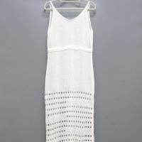 Polyester Waist-controlled Slip Dress see through look Solid white : PC