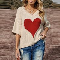 Acrylic Women Sweater & loose knitted heart pattern beige PC