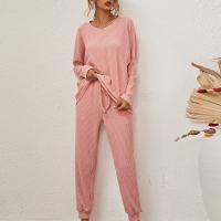 Polyester Women Pajama Set & two piece & loose top & bottom patchwork Solid Set