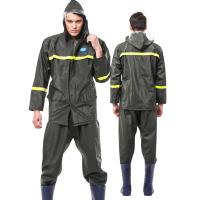 PVC Men Reflective Raincoat Kit & two piece & waterproof army green Set