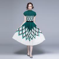 Polyester Waist-controlled & Pleated Two-Piece Dress Set & two piece & breathable stretchable Argyle Set