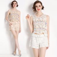 Polyester Women Casual Set & two piece & hollow & breathable stretchable : Set