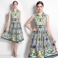Polyester Waist-controlled & Soft One-piece Dress & breathable printed shivering green PC