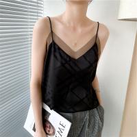 Satin Camisole backless & loose patchwork Solid black PC