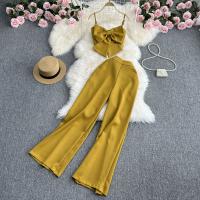 Polyester High Waist Women Casual Set two piece Wide Leg Trousers & camis patchwork Solid : Set