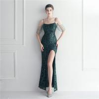 Sequin & Polyester Off Shoulder & Slim Long Evening Dress side slit & backless embroidered PC