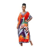 Polyester and Cotton long style One-piece Dress loose printed multi-colored : PC