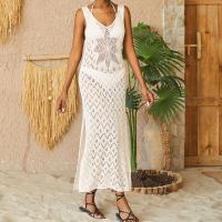 Polyester Swimming Cover Ups see through look & side slit & loose white : PC