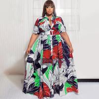 Polyester long style & Plus Size One-piece Dress large hem design & loose printed leaf pattern PC