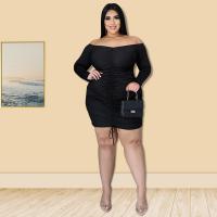 Polyester Plus Size Sexy Package Hip Dresses with bowknot & backless Solid PC