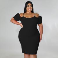 Polyester Plus Size & High Waist & Step Skirt Sexy Package Hip Dresses & off shoulder patchwork Solid :L PC