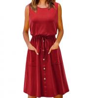 Polyester & Cotton Plus Size One-piece Dress & with belt plain dyed Solid PC
