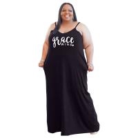Polyester Plus Size One-piece Dress & loose knitted letter PC