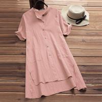 Cotton Linen & Cotton Plus Size One-piece Dress & with pocket plain dyed Solid PC